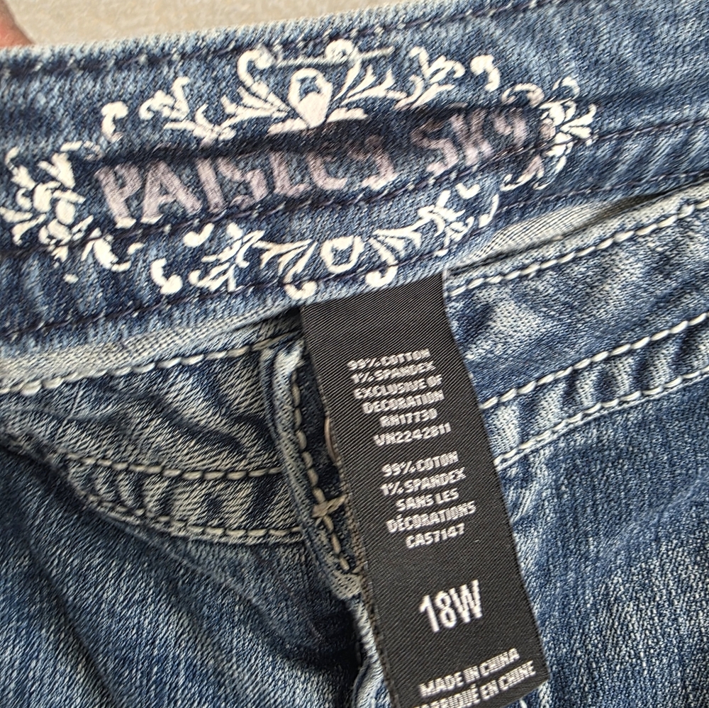 Paisley Sky Women Blue Denim Jeans Pants Bootcut Y2K Sz 18W Embellished Pockets - Picture 5 of 8